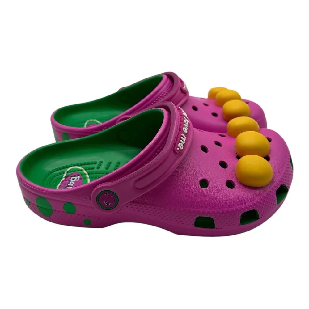 Crocs Barney Classic‎ Clogs KIDS Size J 2 Slip On Shoes I Love You You Love Me